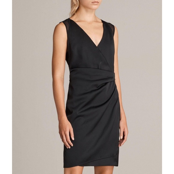 ALLSAINTS Anika Dress In Black V Neck LBD Size 4 Four $268 - Picture 2 of 12